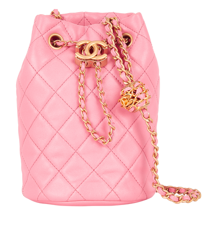 Quilted Drawstring Bucket Bag, front view